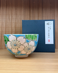 清水焼 京焼 抹茶碗 青濃/黄濃彩花