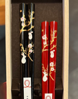 若狭塗り夫婦箸 梅と兎 小紋桐箱 (限定2セット)