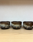 美濃焼 抹茶碗3点セット 黒土錦糸流紋線