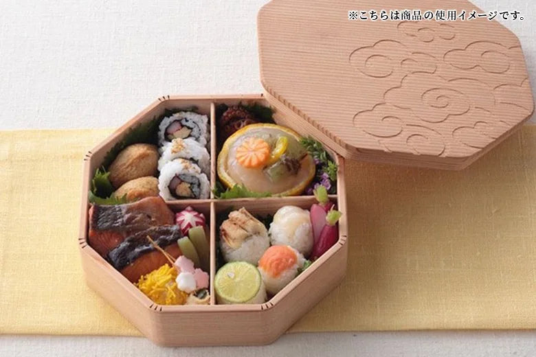 八角一段 お弁当箱 雲紋柄（黒刻）