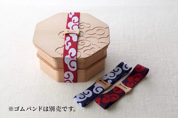 八角二段 お弁当箱 雲紋柄（黒刻）