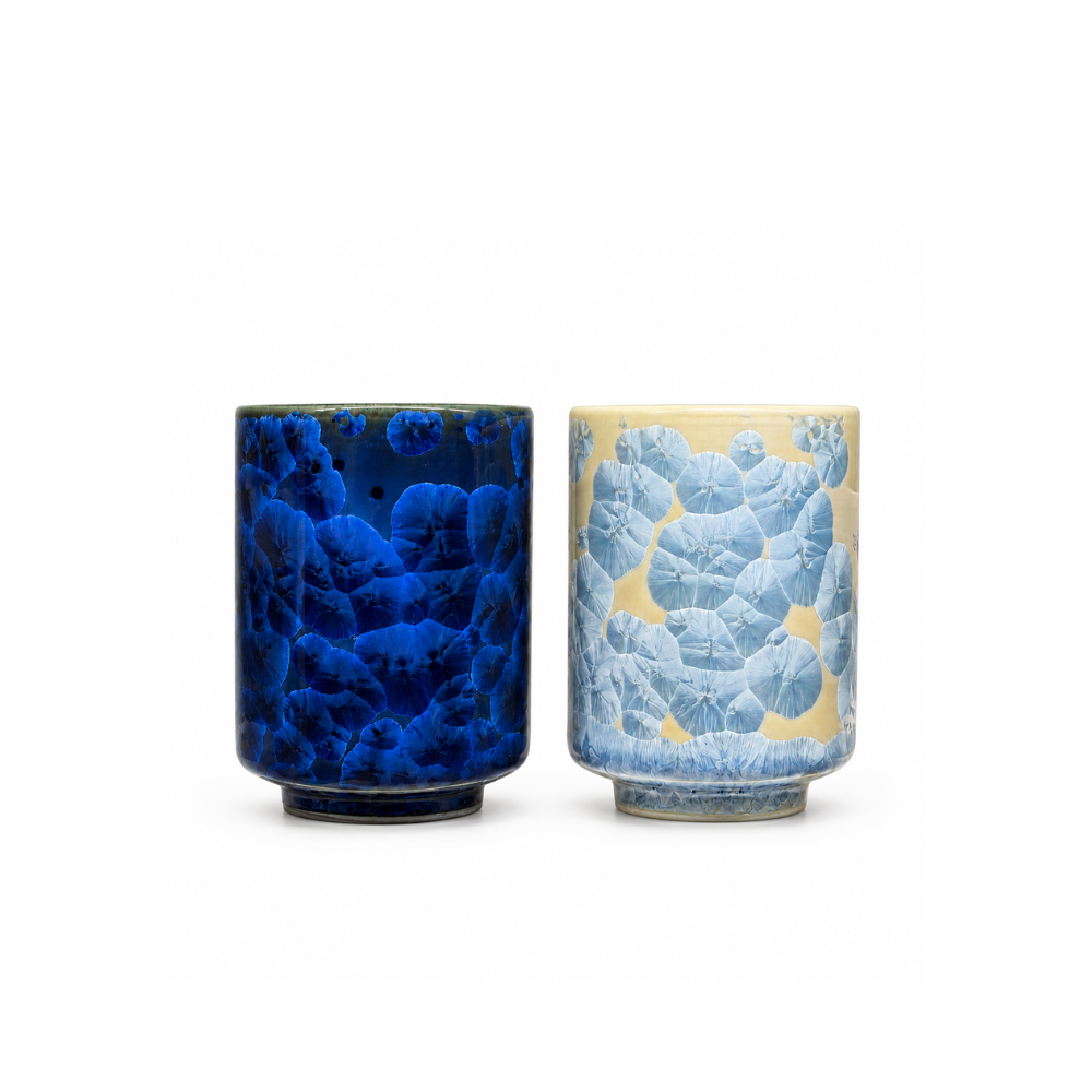 京焼 清水焼 花結晶 湯呑みセット 青墨/銀藤