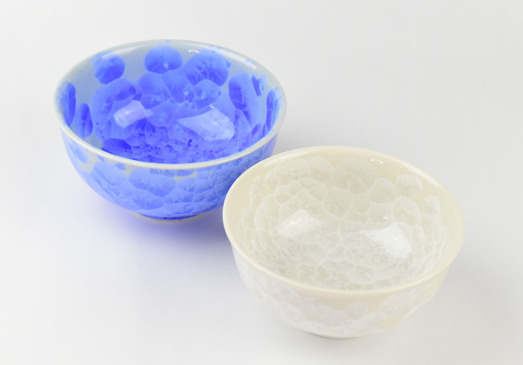 京焼 花結晶 夫婦茶碗 青/白