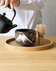 波佐見焼  絵付け抹茶碗 凛然 さくら富士・月うさぎ