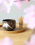 波佐見焼  絵付け抹茶碗 凛然 さくら富士・月うさぎ