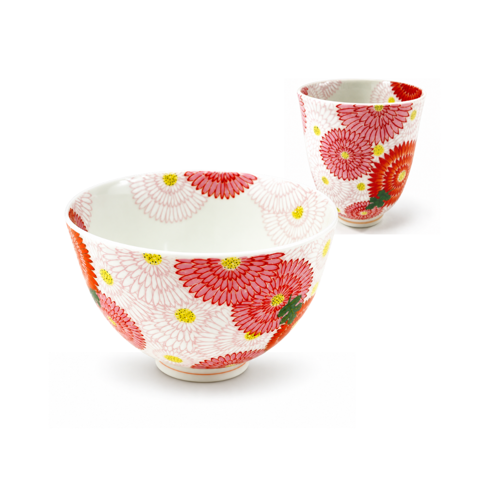 有田焼 錦菊花尽くし軽々高茶碗と湯呑み