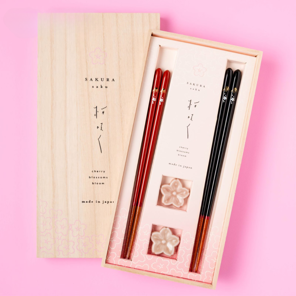 若狭箸 さくらさく 食洗機対応 桜富士ペア 落雁箸置付