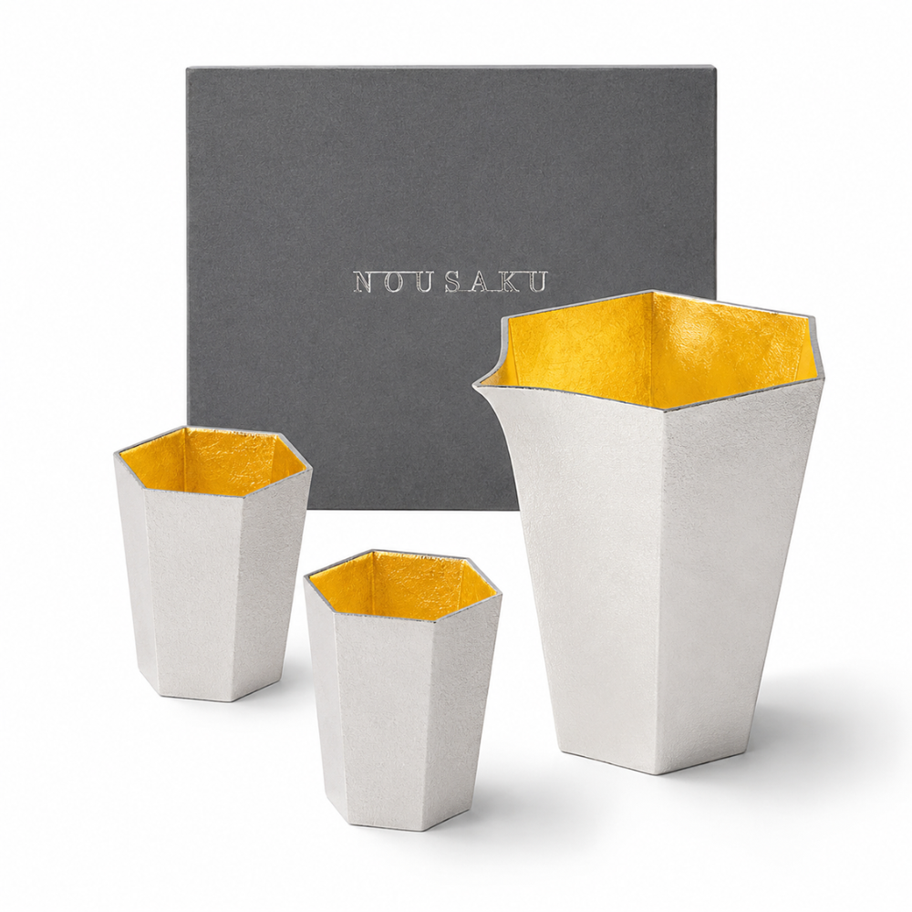 高岡銅器 片口 - 六 -金箔 / ぐい呑 - 六 - 金箔 2ヶ　3点セット