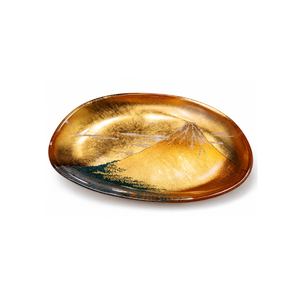 金沢箔 箔名画 ガラストレー 青/赤富士