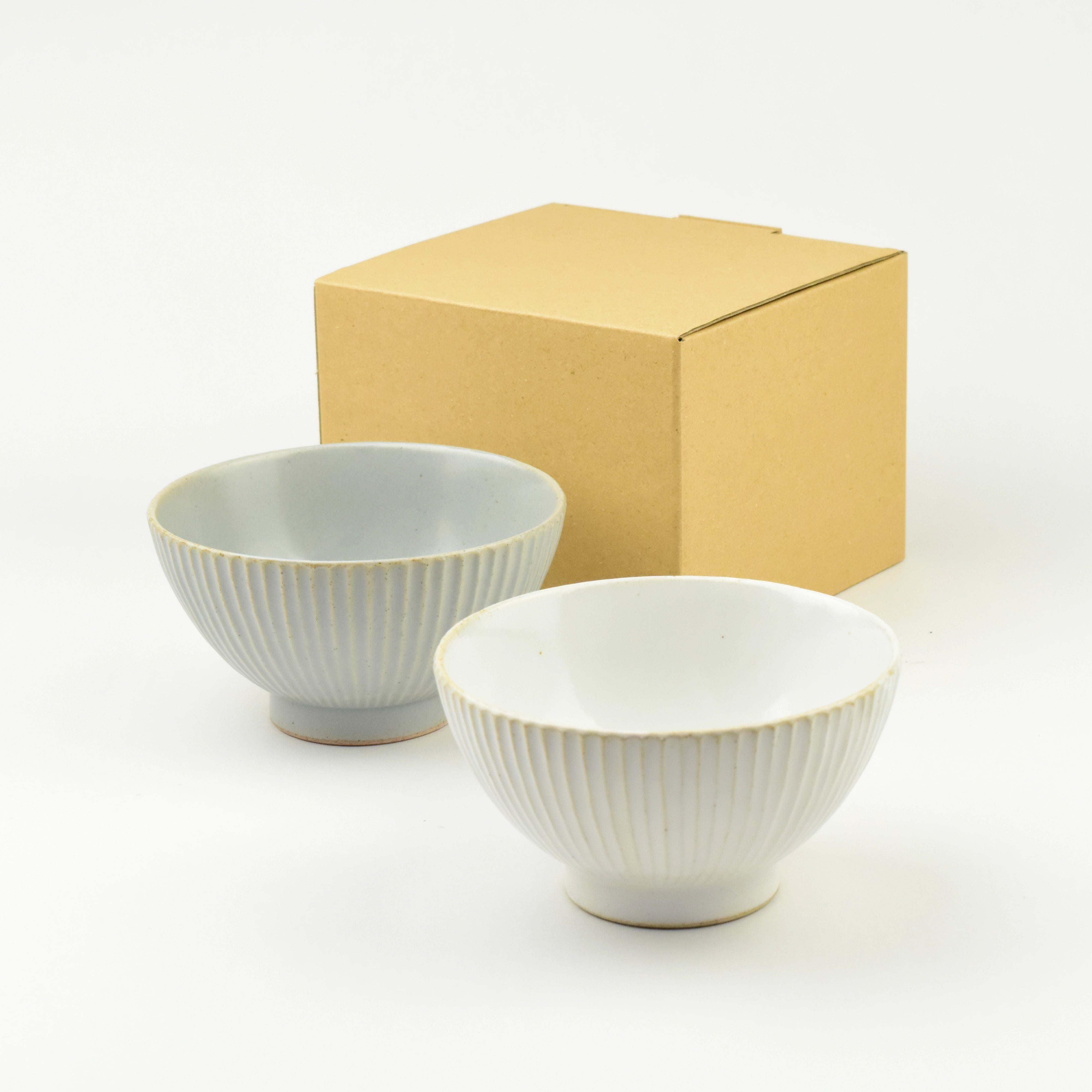 波佐見焼 しのぎ 夫婦茶碗 粉引/灰釉