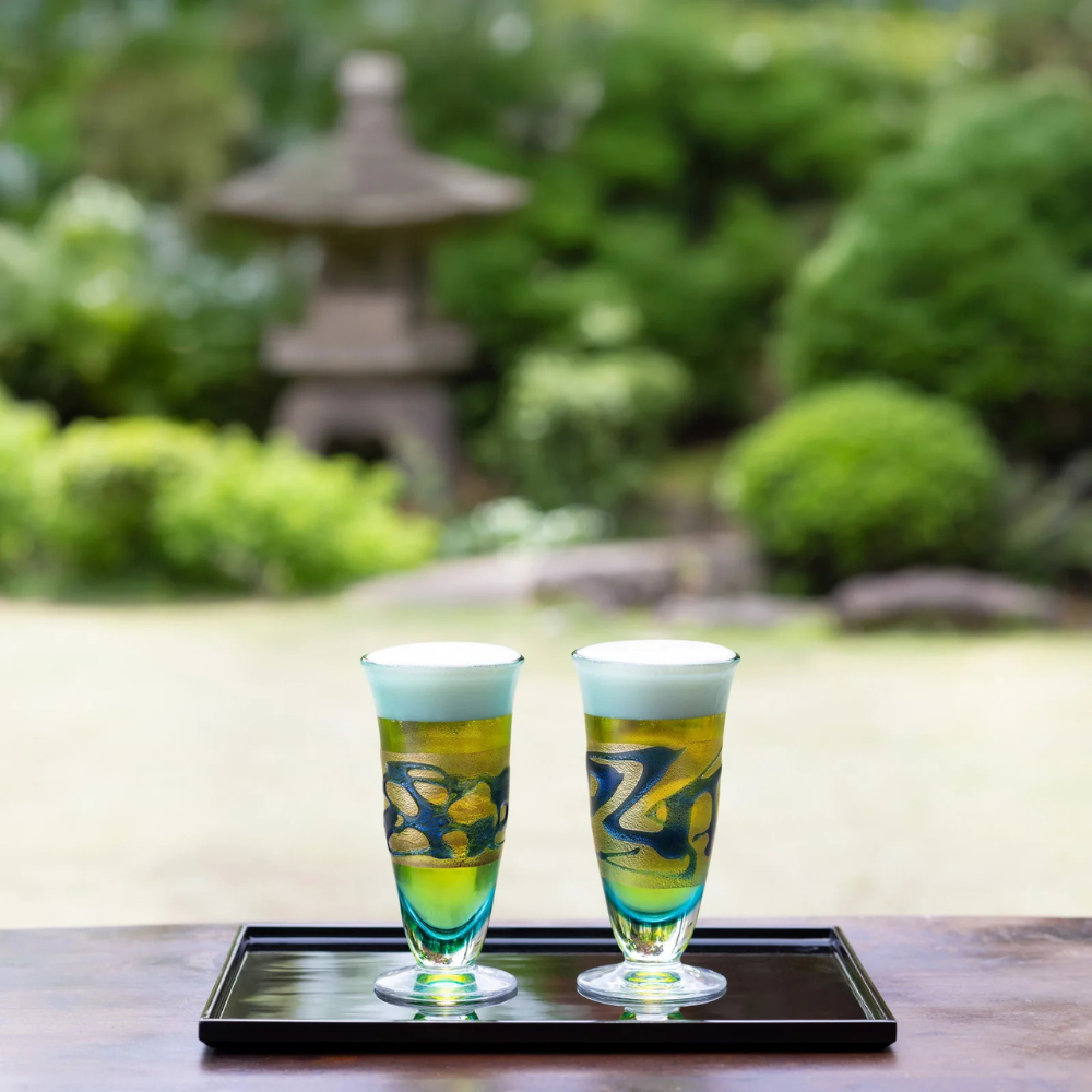 津軽びいどろ  金彩碧瑠璃 ピルスナーペアセット