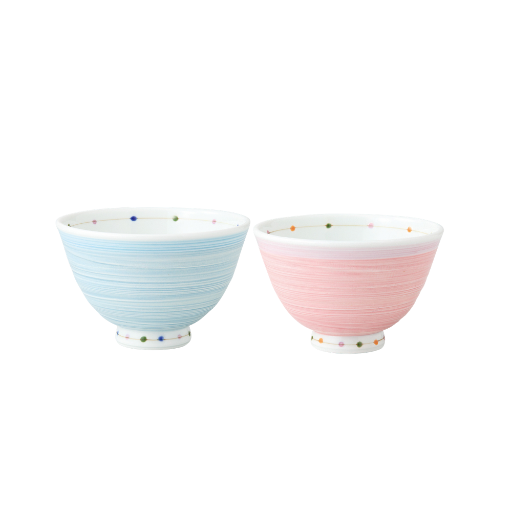 波佐見焼 夫婦茶碗カラードット ピンク・青