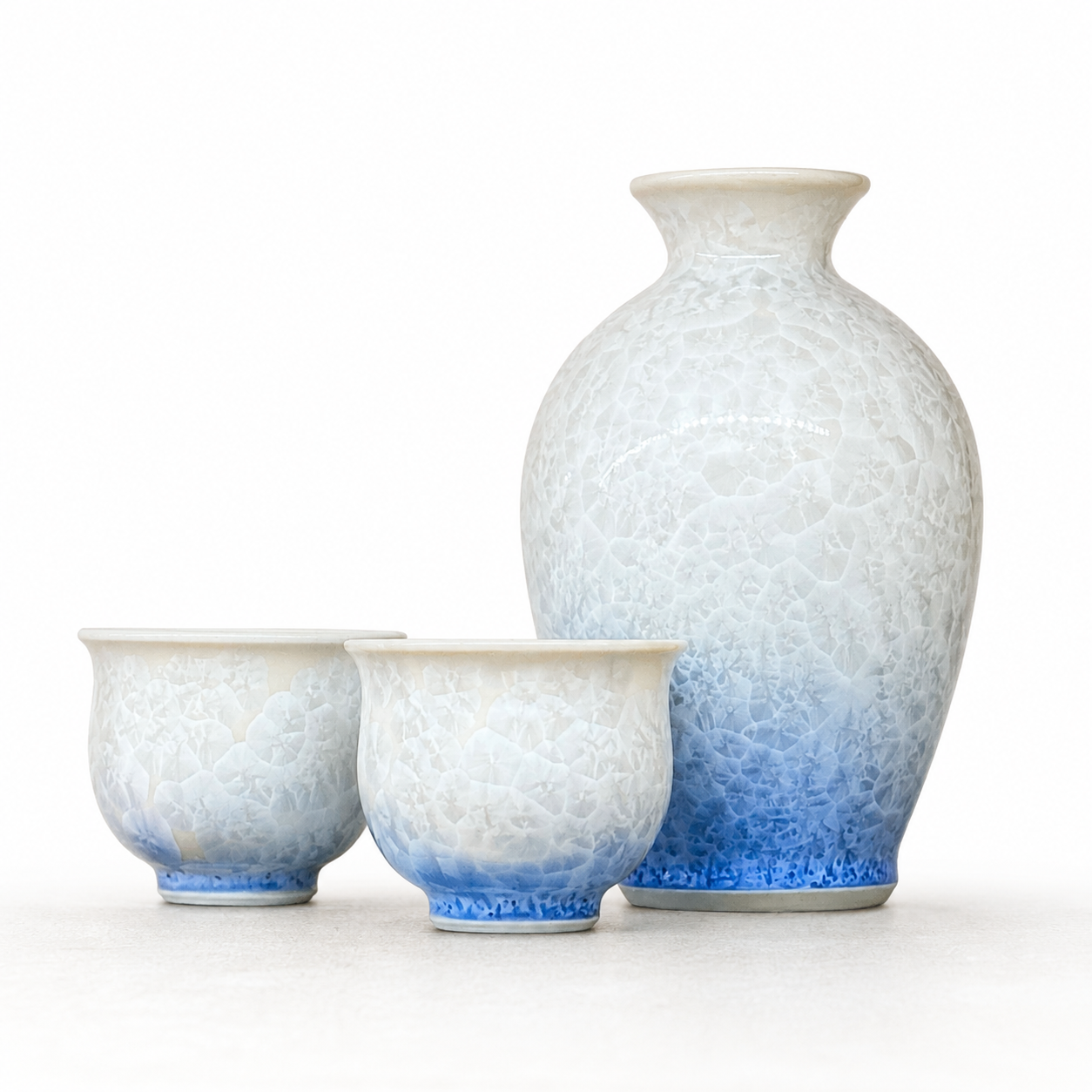 京焼 清水焼 お預け酒器セット 花結晶（白地青）