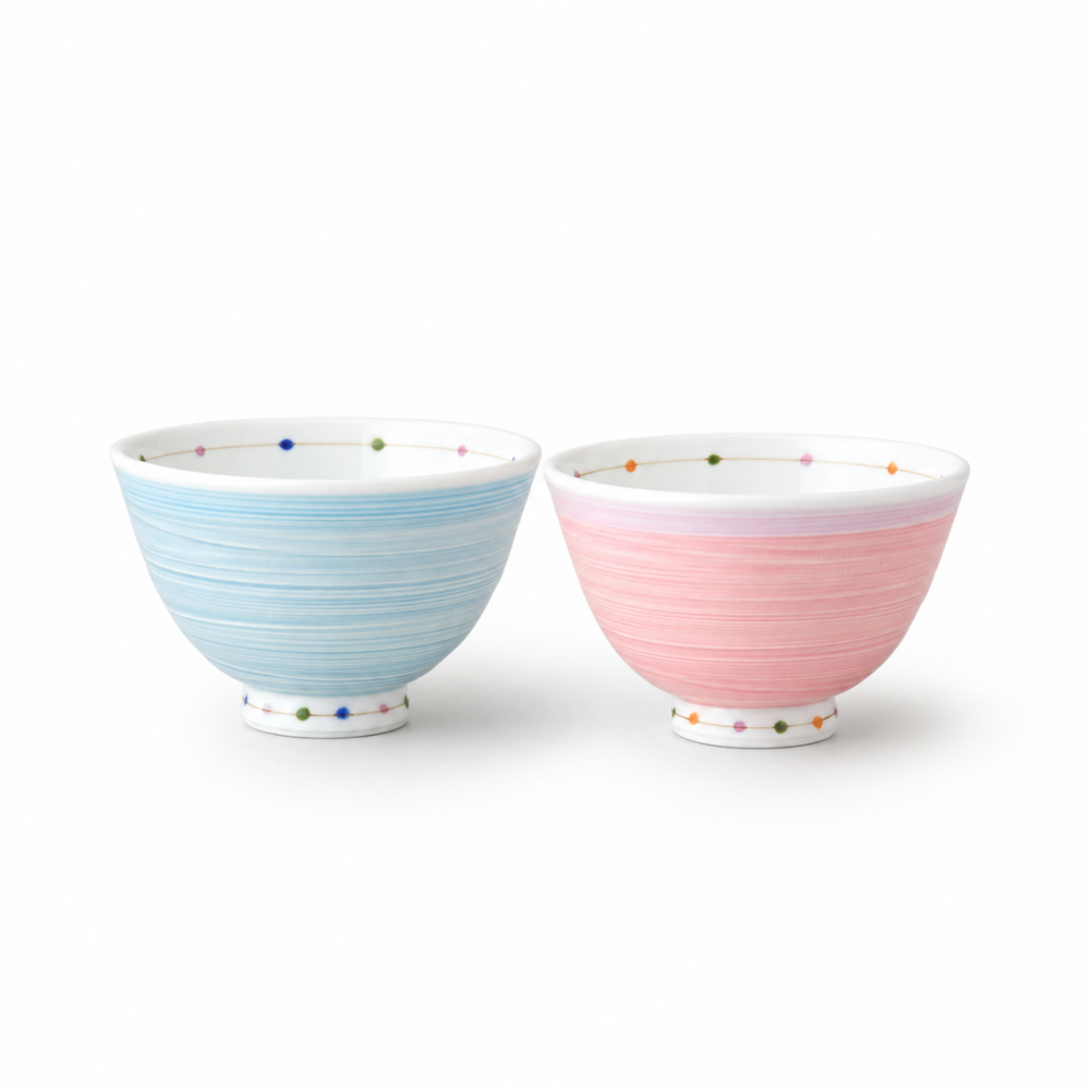 波佐見焼 夫婦茶碗カラードット ピンク・青
