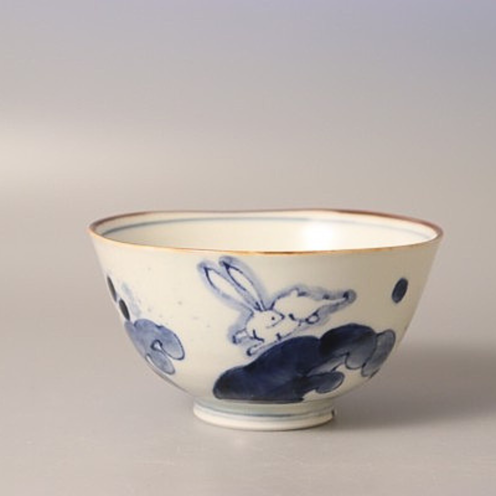 有田焼 染付夫婦茶碗 流水花 / 波うさぎ