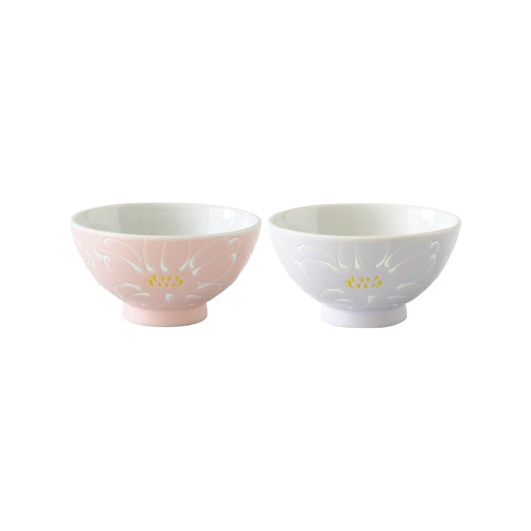 波佐見焼 一珍花霞 夫婦茶碗 ピンク/ライラック