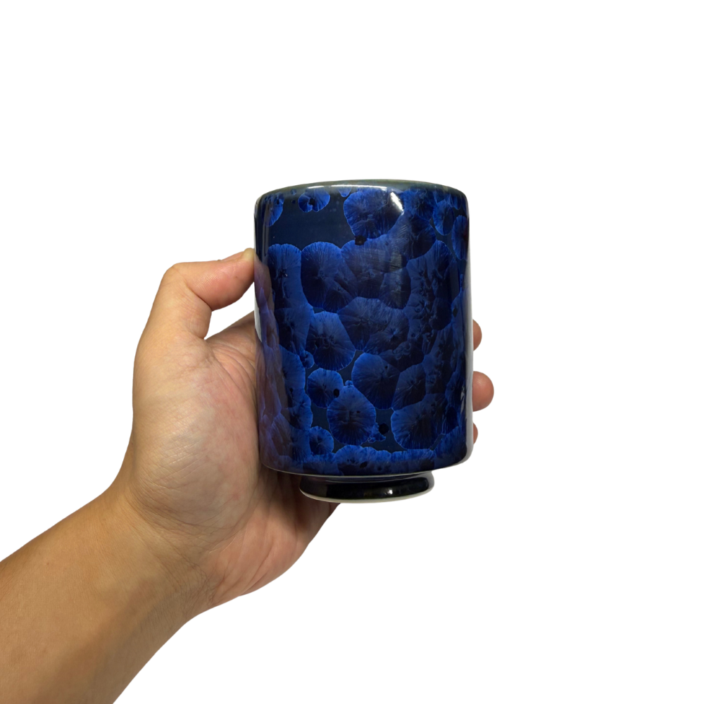 京焼 清水焼 花結晶 湯呑みセット 青墨/銀藤