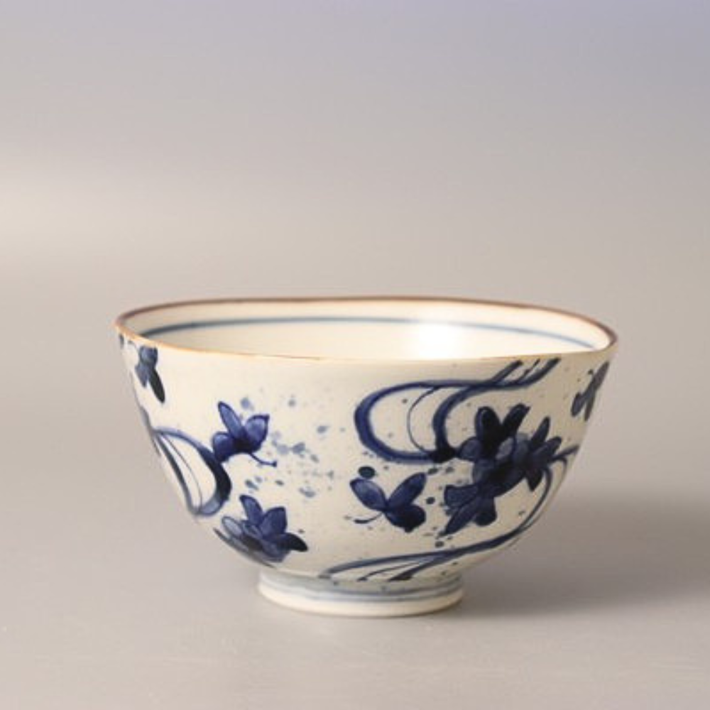 有田焼 染付夫婦茶碗 流水花 / 波うさぎ