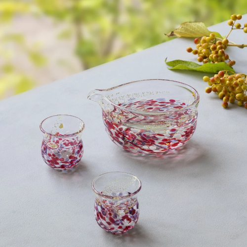 津軽びいどろ 花うつし 酒器セット 花筏