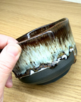 美濃焼 抹茶碗3点セット 黒土錦糸流紋線