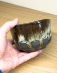 美濃焼 抹茶碗3点セット 黒土錦糸流紋線