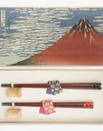 夫婦箸 北斎（天削桜夫婦・枕型箸置き)桐箱入り 兵左衛門